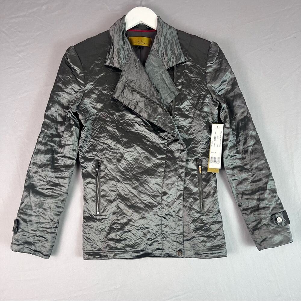 Nicole Miller Metallic Silver Moto Jacket Womens Small NWT Futuristic Baddie